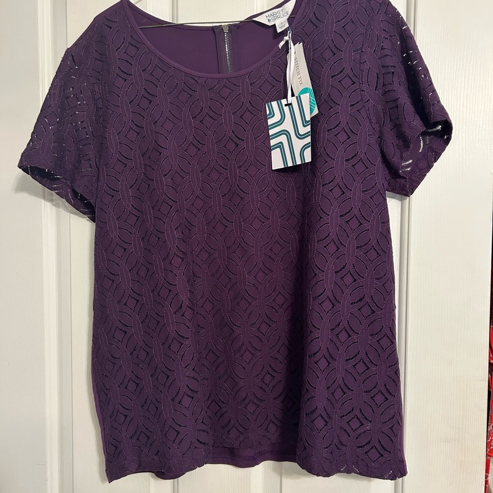 Market & Spruce Purple Short Sleeve Blouse